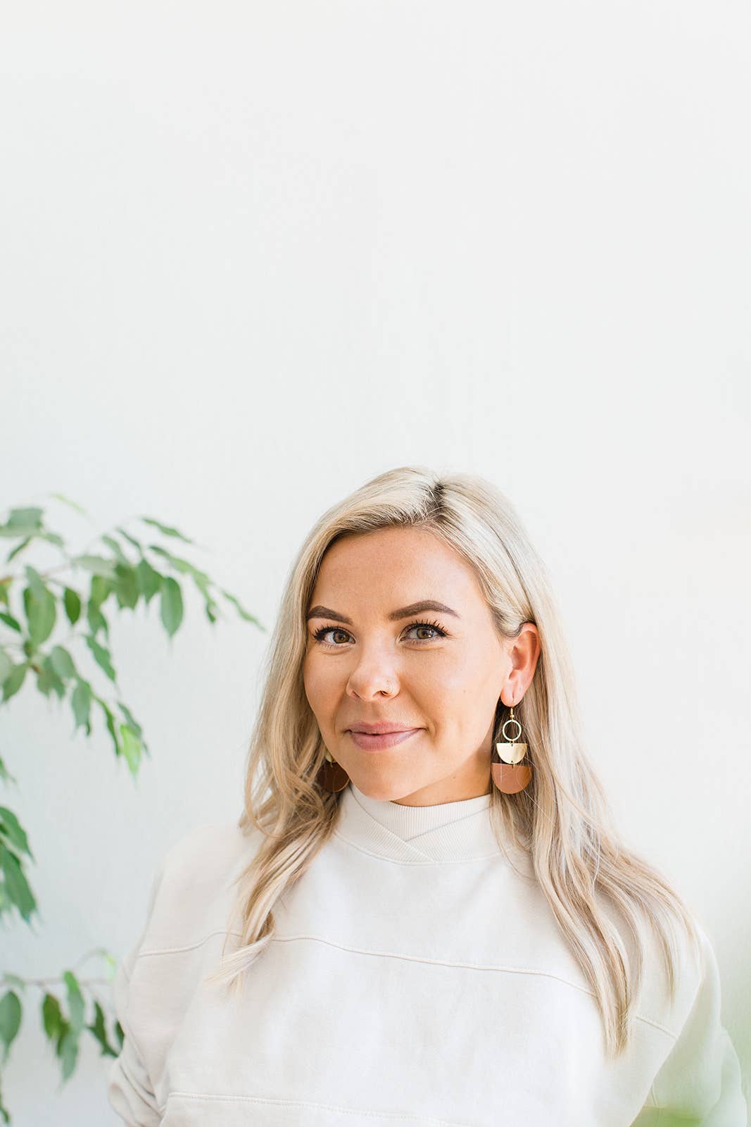 Whitebirch Handmade Goods - Brown Leather & Brass Stacked Half Moon Dangle Earrings - 14k Gold Fill Hooks