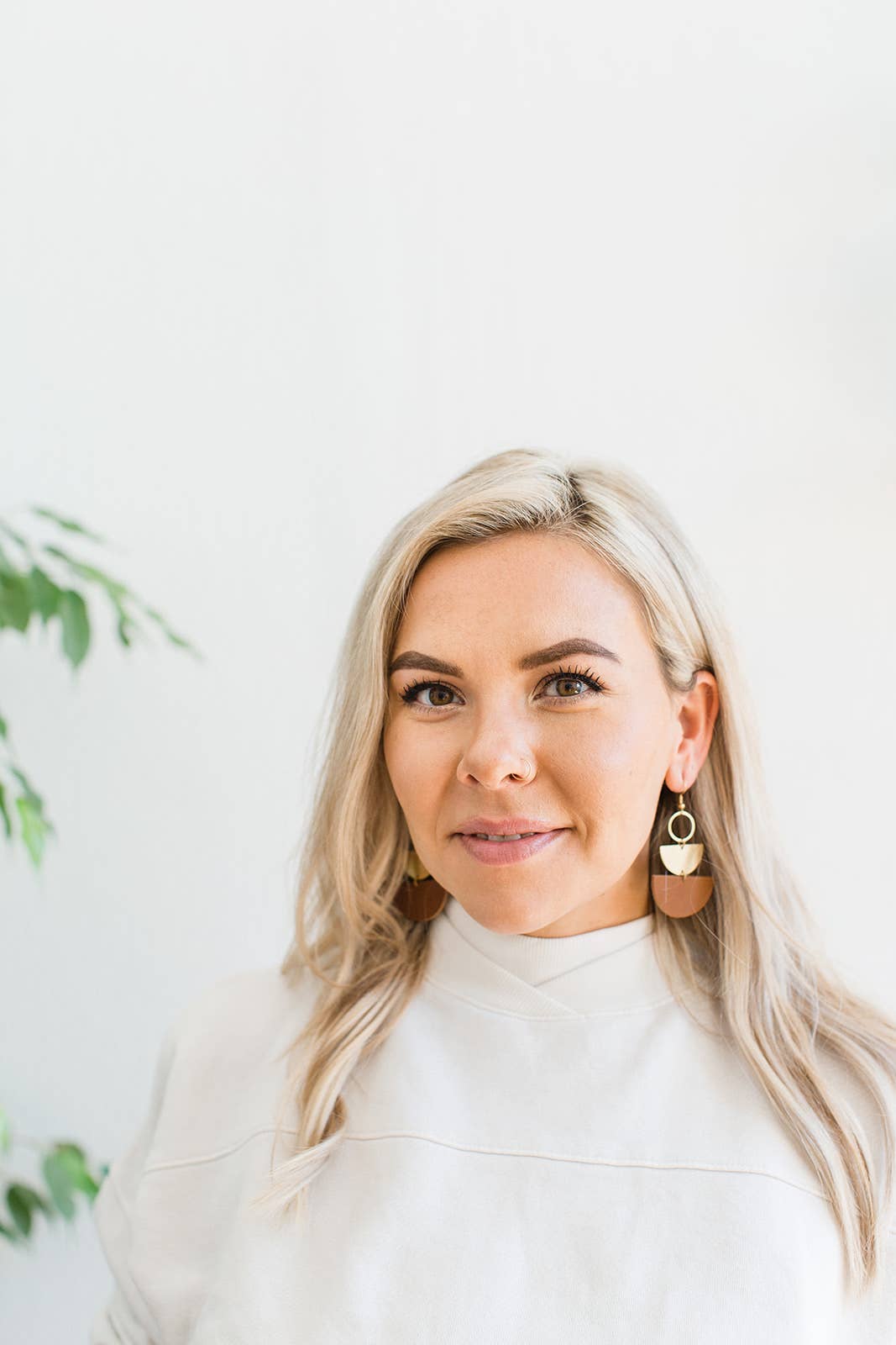 Whitebirch Handmade Goods - Brown Leather & Brass Stacked Half Moon Dangle Earrings - 14k Gold Fill Hooks