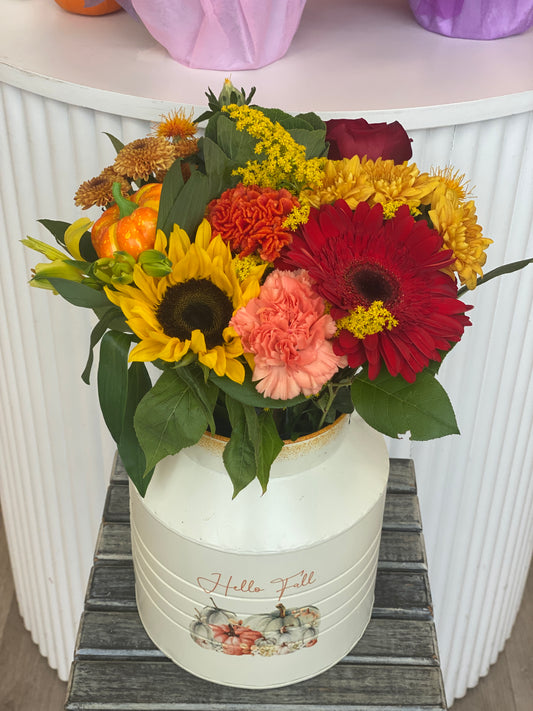 Fall Tin Container Arrangement No.2