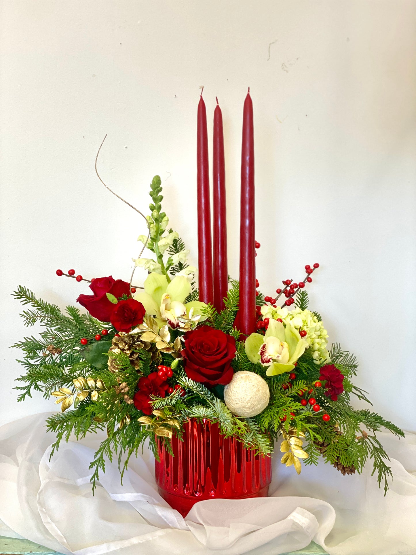 Christmas No.130 (Photo shown is with 3 candles $110. 2 candles $105, 1 candle  $100 CAD)