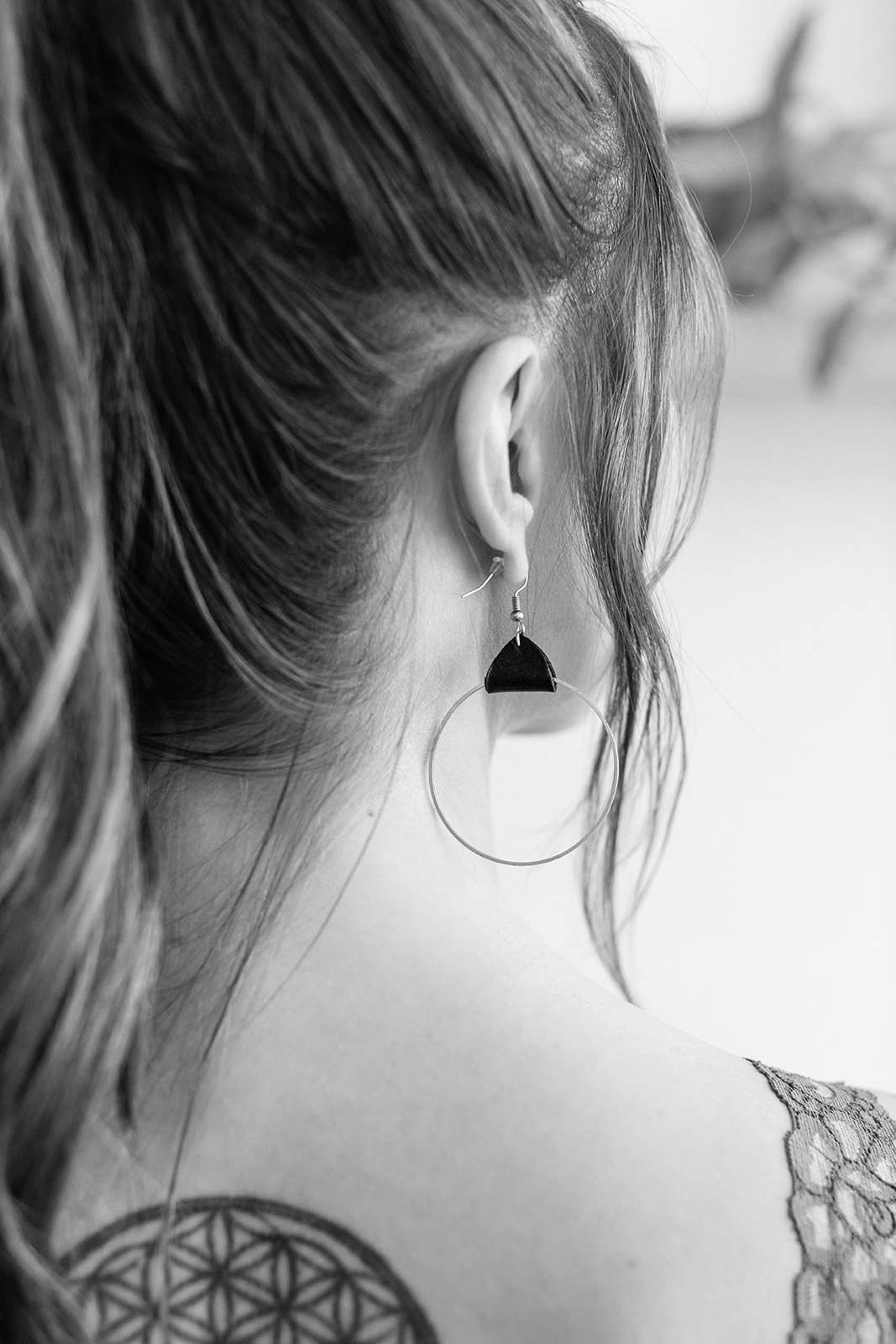 Whitebirch Handmade Goods - Distressed Camel Leather & Brass Circle Earrings - 14k Gold Fill Hooks