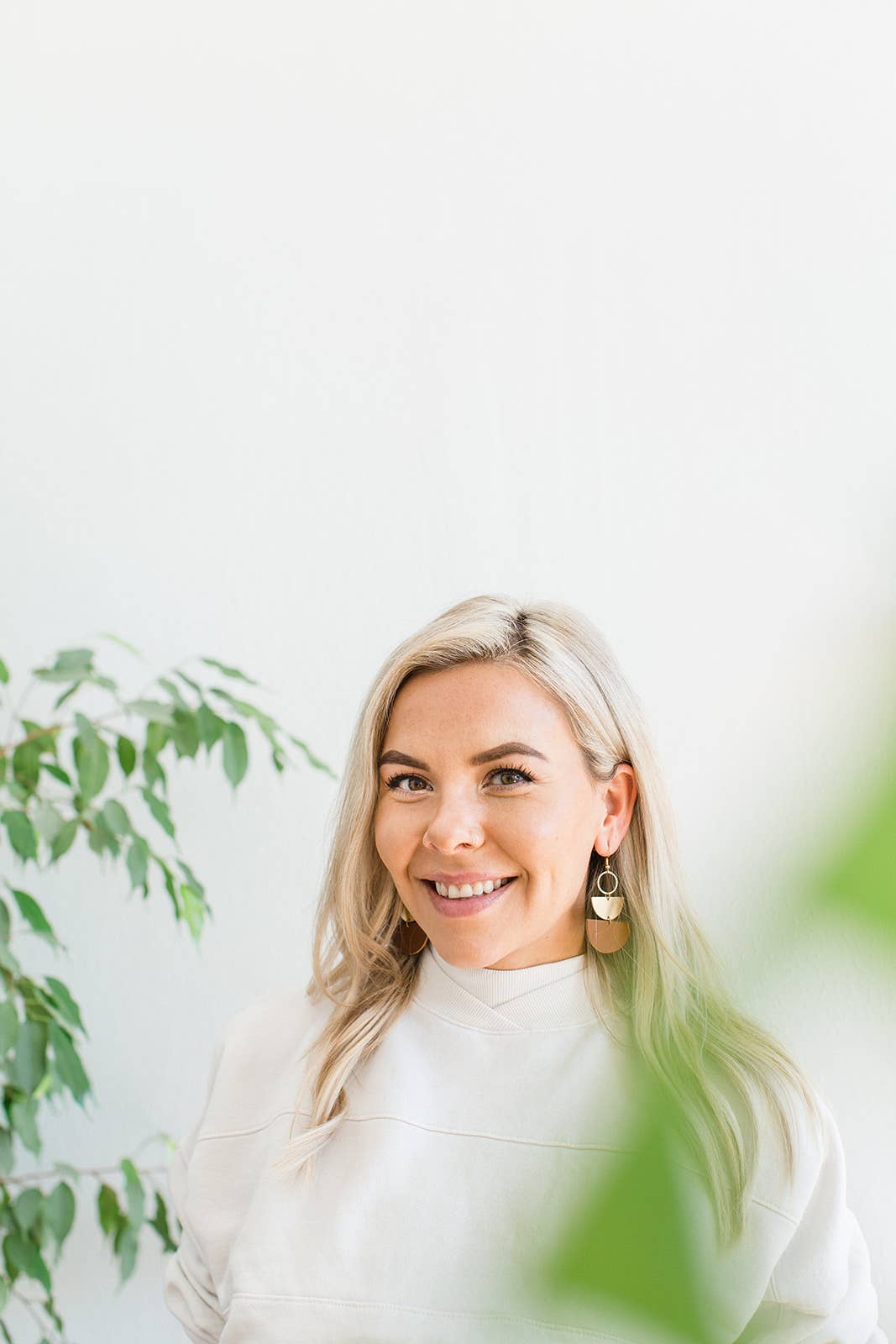 Whitebirch Handmade Goods - Brown Leather & Brass Stacked Half Moon Dangle Earrings - 14k Gold Fill Hooks