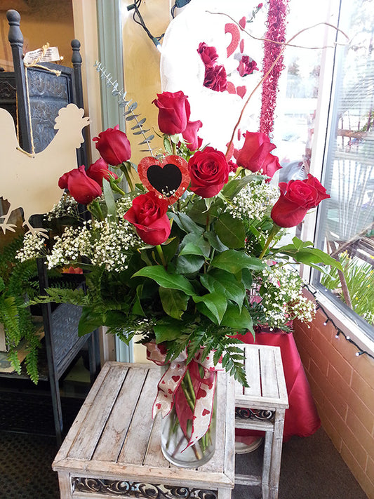 Valentine’s Day 12 Red Roses in a Vase