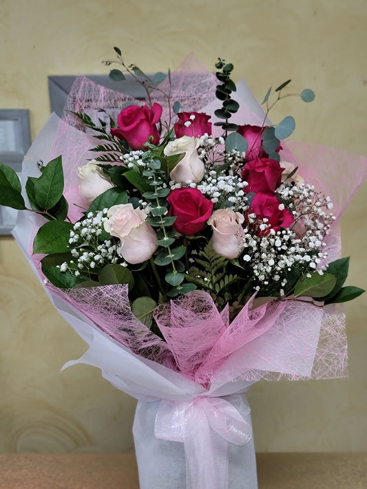 Valentine’s Day 6 Soft Pink & Hot Pink Roses Bouquet