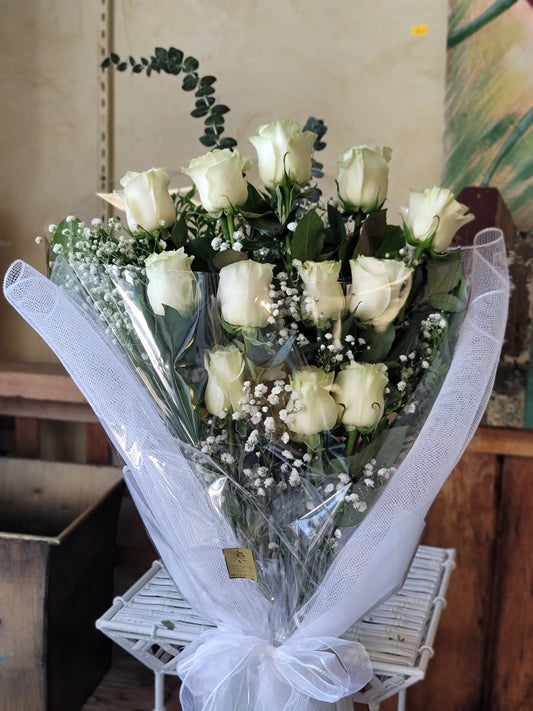 Valentine's Day 12 White Roses Bouquet